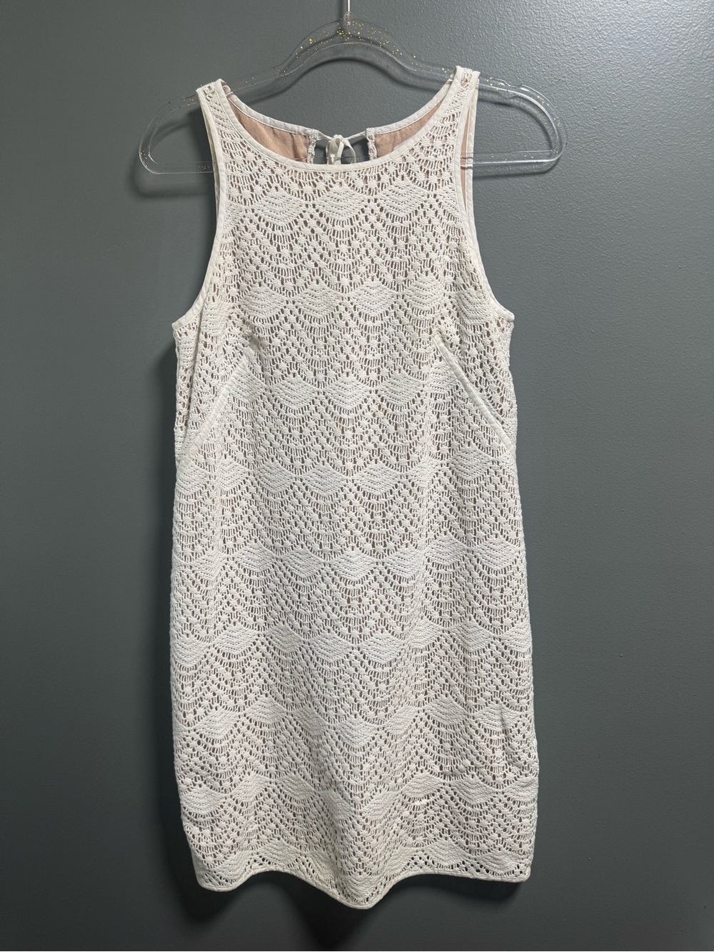 LOFT White Cream Lace Overlay Sleeveless Shift Dress Size 4
